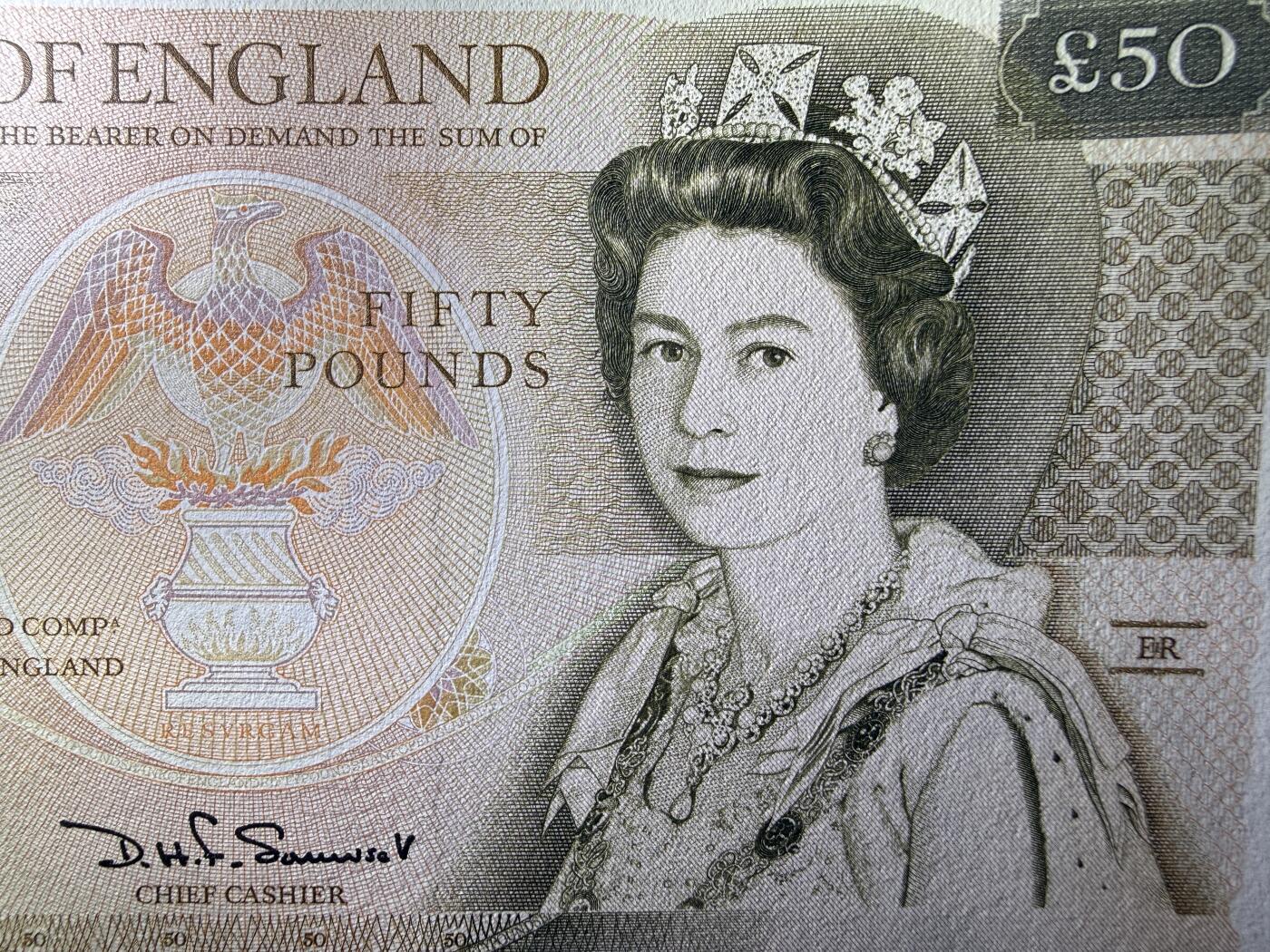 《艾美收藏》第236期-3.15周日外币畅拍 英格兰50镑 UNC D序列 首签a版 背面荧光下有处小亮点