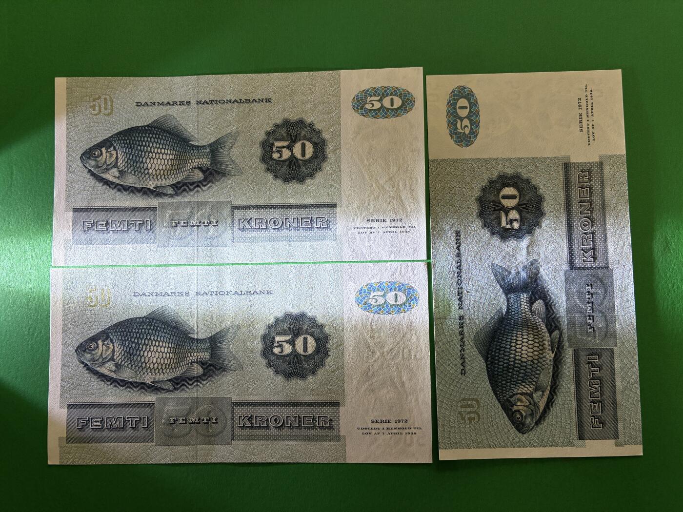 咖啡豆•收藏 2026年Mar_18th世界各国纸币拍卖 3枚 丹麦 1982&1993年 50克朗 全新UNC 外国纸币