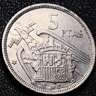 泉币菌-第207场-拍品多 请提前出价 - 西班牙1957年5比塞塔 弗朗哥鹰徽23mm