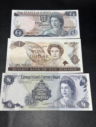 《外钞收藏家》第六百一十七期（精选场）（长期征集拍品、欢迎藏友们联系合作） - 泽西、新西兰、开曼3张女王钞一起 全新UNC