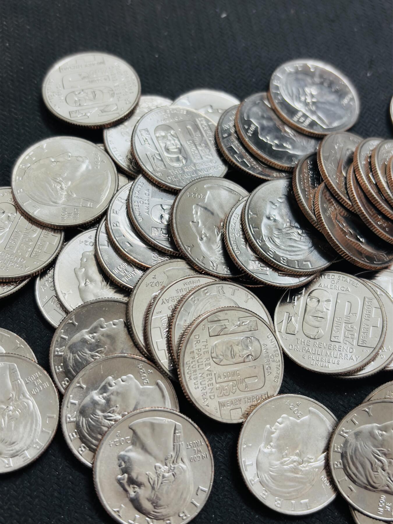 文馨钱币收藏第 296 场，长期接代拍业务 全新 2024年美国铜镍纪念币杰出女性系列第11枚保利默里牧师 PD版，中拍随机 10 枚全新