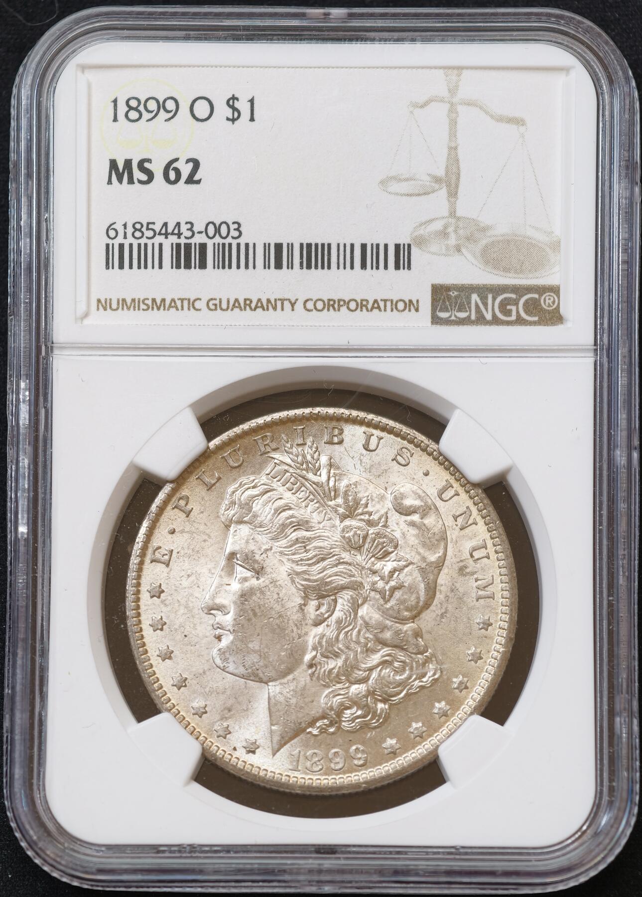 甄臻铺-世界币章拍卖（第54期），3月28日甄品场拍品征集中，送拍享返佣金等优惠多多 NGC-MS62 1899年O版美国摩根，不多见的年份