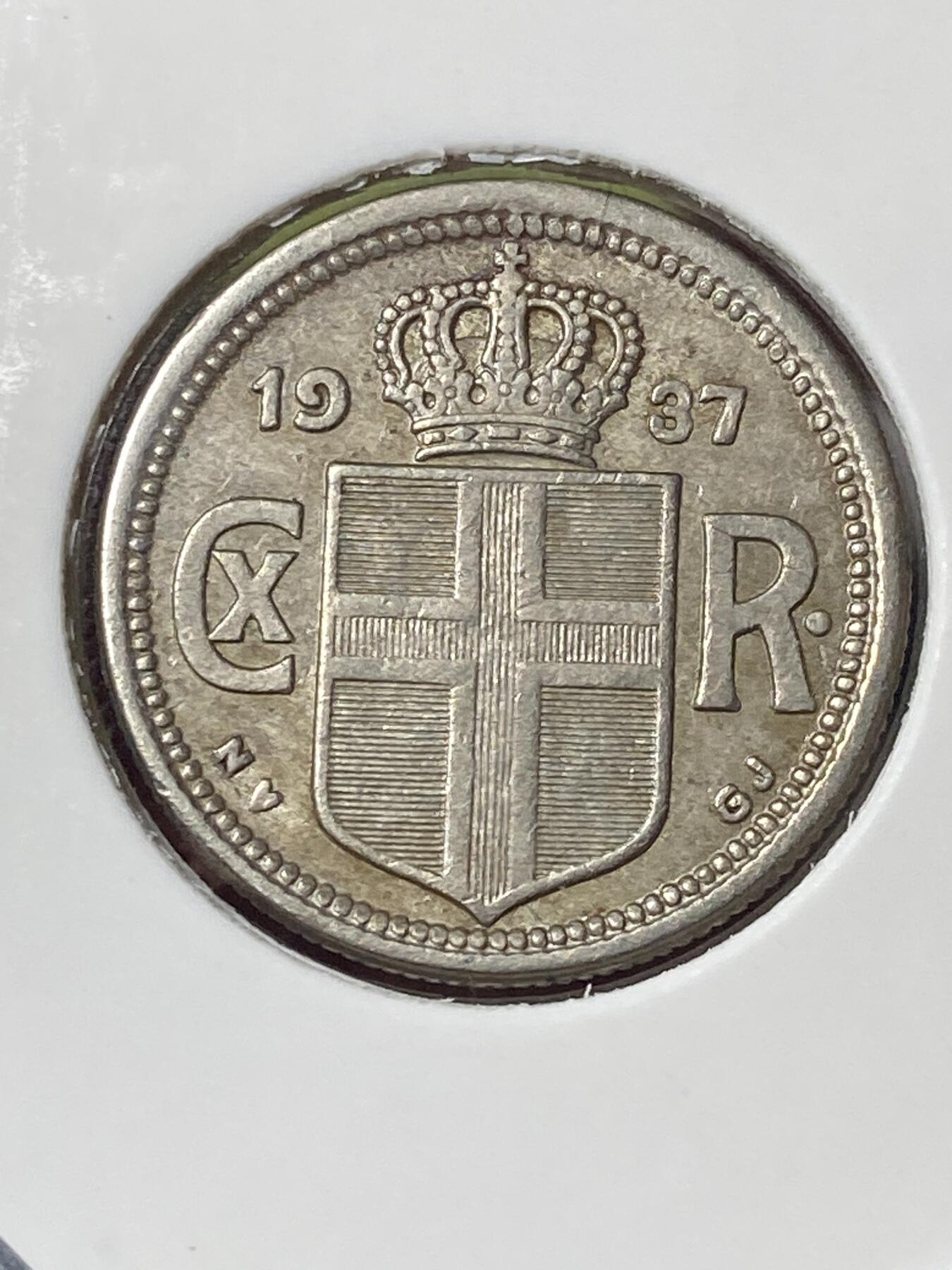 2026年第三十五场(总第二百零四场）外国精品纸夹币场(免佣金) 丹属冰岛王国🇮🇸1937年25奥拉(克里斯蒂安十世时期，N–GJ版，Near 7版–3和7之间距离小)