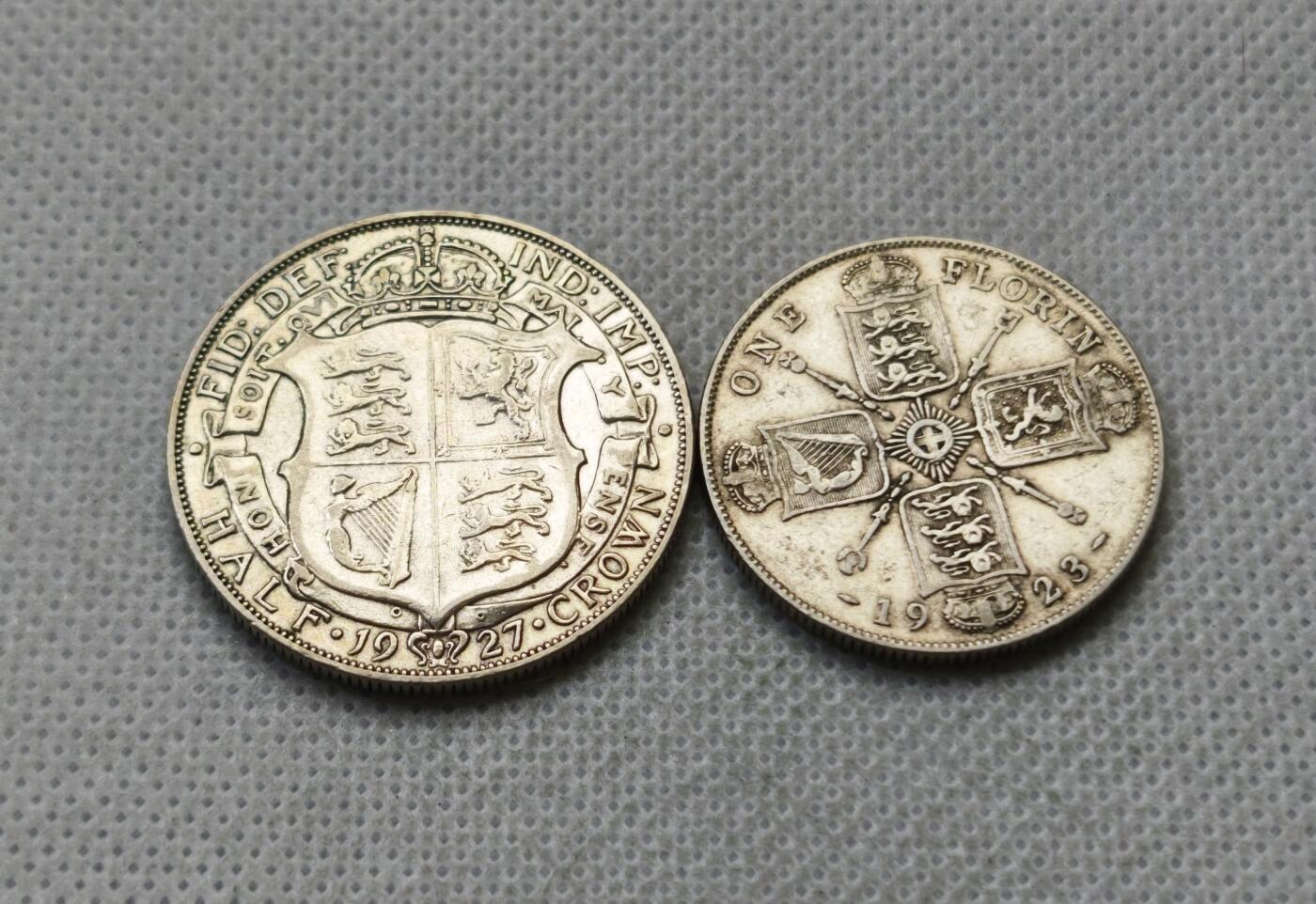 甄臻铺-世界币章拍卖（第54期），3月28日甄品场拍品征集中，送拍享返佣金等优惠多多 英国 乔治五世1弗洛拉+半克朗银币