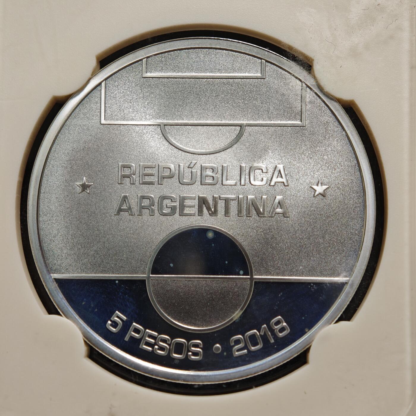 【德藏】世界币章拍卖第167期（拍品征集中~欢迎藏友联系） 2018年 阿根廷俄罗斯世界杯纪念银币 封装版 27g 925银