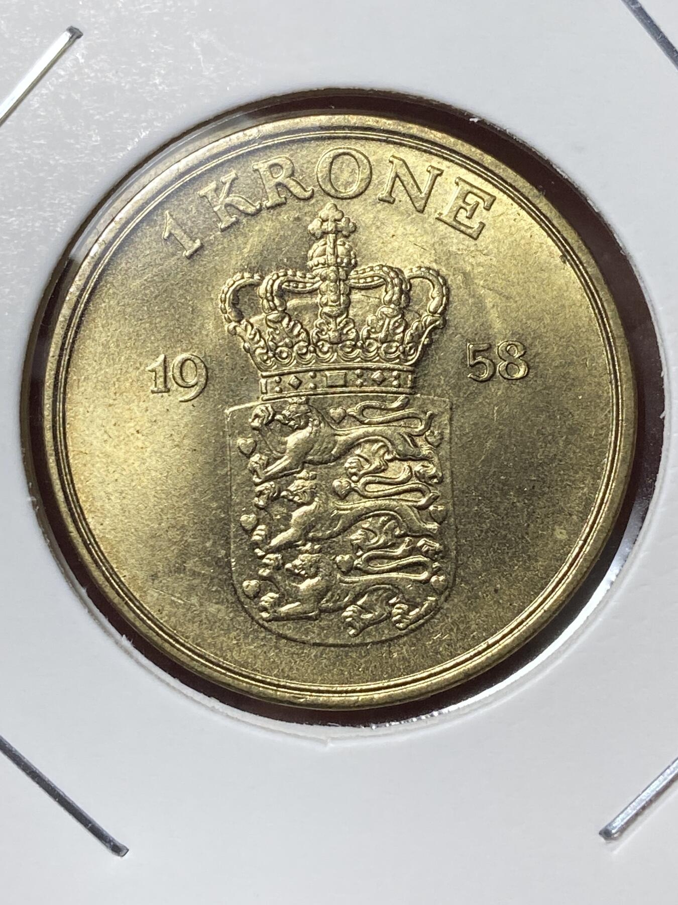 2026年第三十五场(总第二百零四场）外国精品纸夹币场(免佣金) 少见原光好品–丹麦🇩🇰1958年1克朗(弗雷德里克九世第二版，C; S版)