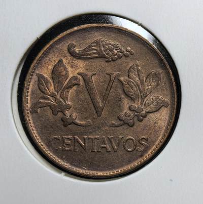 外国优质老铜币银币苏联纪念章，每周六晚九点倒数截拍，满百包邮可寄存，持续收拍 - 哥伦比亚 1972年5 分，由波哥大造币厂铸造。正面弗里吉亚帽象征自由，背面咖啡枝代表国家经济支柱，后随货币改革退出流通。