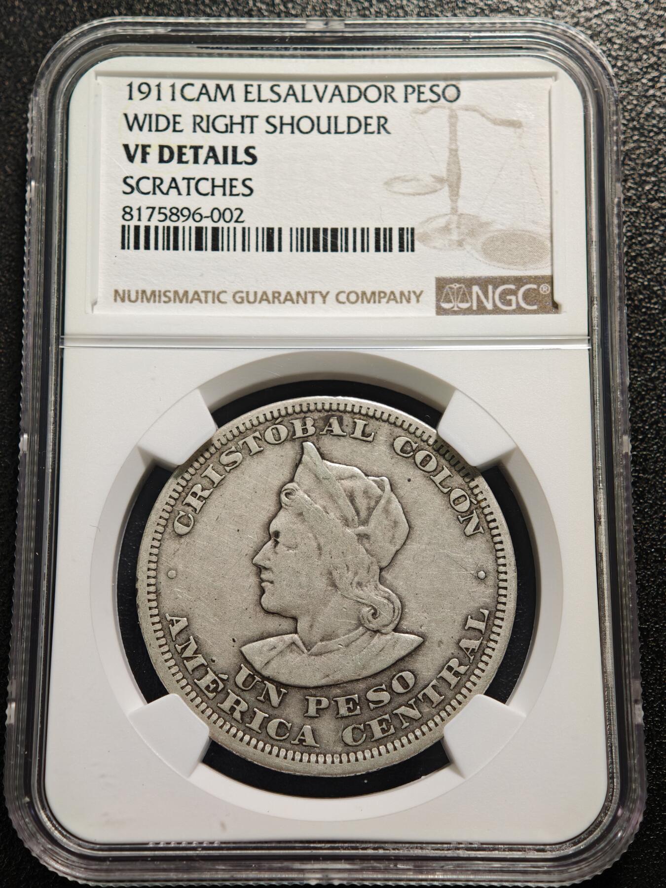 【德藏】世界币章拍卖第167期（拍品征集中~欢迎藏友联系） 1911年 萨尔瓦多哥伦布1比索银币 NGC VF