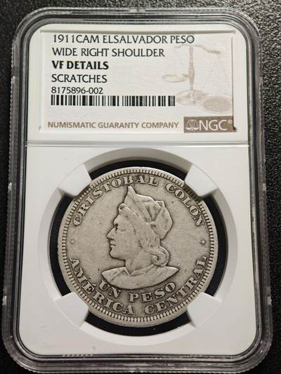【德藏】世界币章拍卖第167期（拍品征集中~欢迎藏友联系） - 1911年 萨尔瓦多哥伦布1比索银币 NGC VF