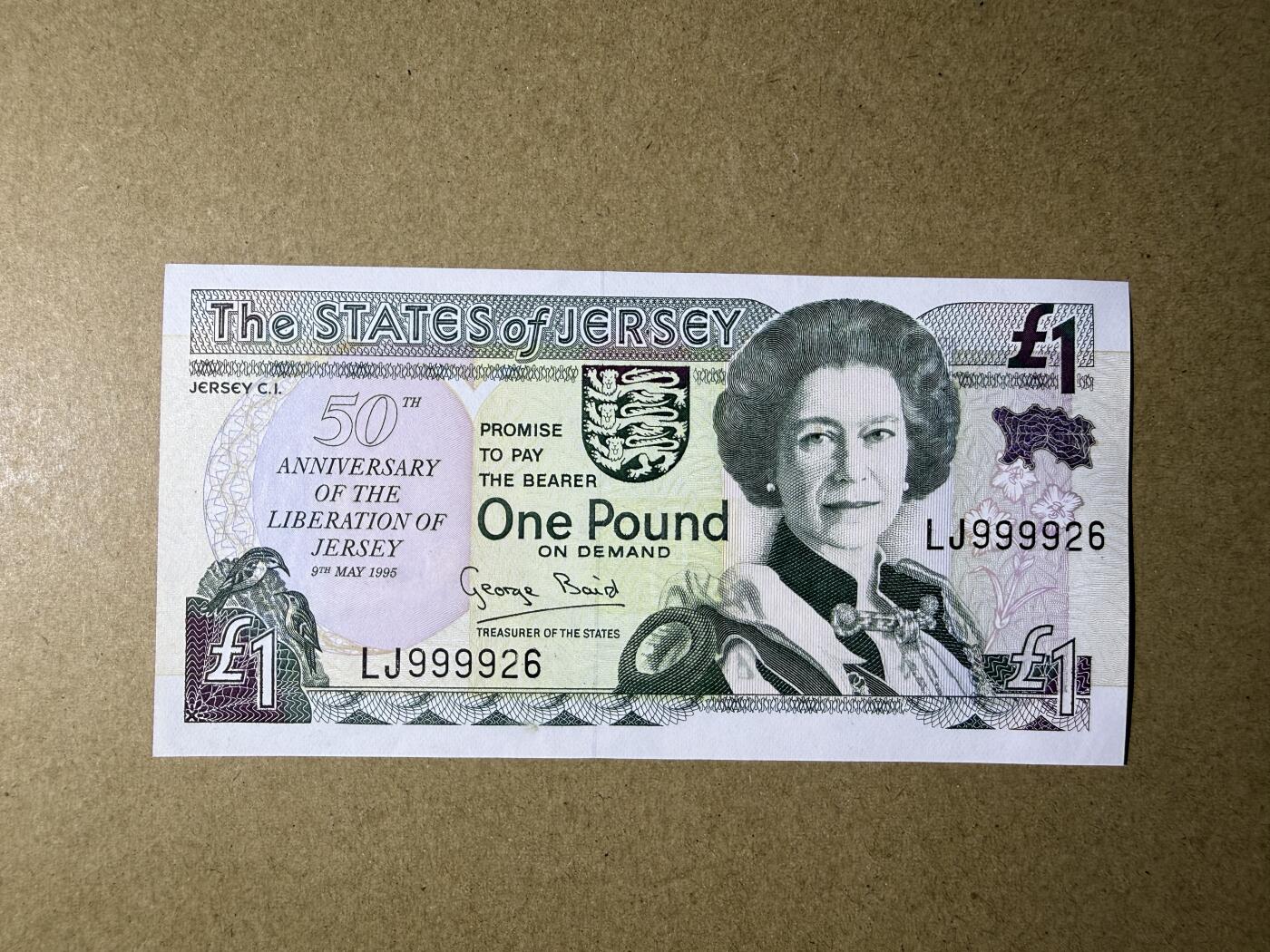 《艾美收藏》第236期-3.15周日外币畅拍 泽西1镑 UNC 1995年 泽西岛自由50周年纪念钞 无47