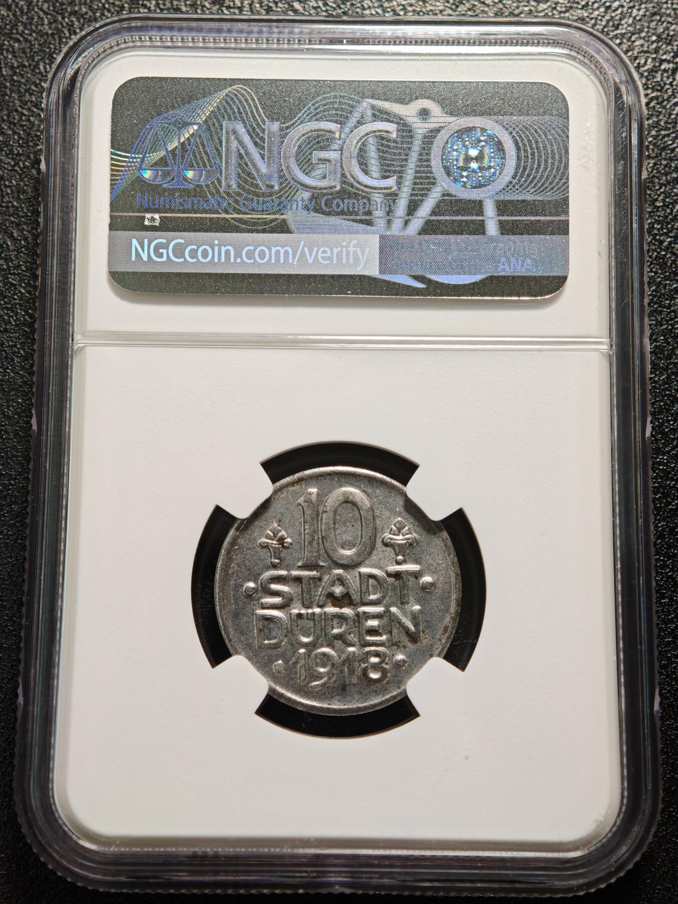 【德藏】世界币章拍卖第167期（拍品征集中~欢迎藏友联系） 1918年 德国紧急时期迪伦士兵头像10芬尼铁币 NGC MS63 保存不易 状态极佳