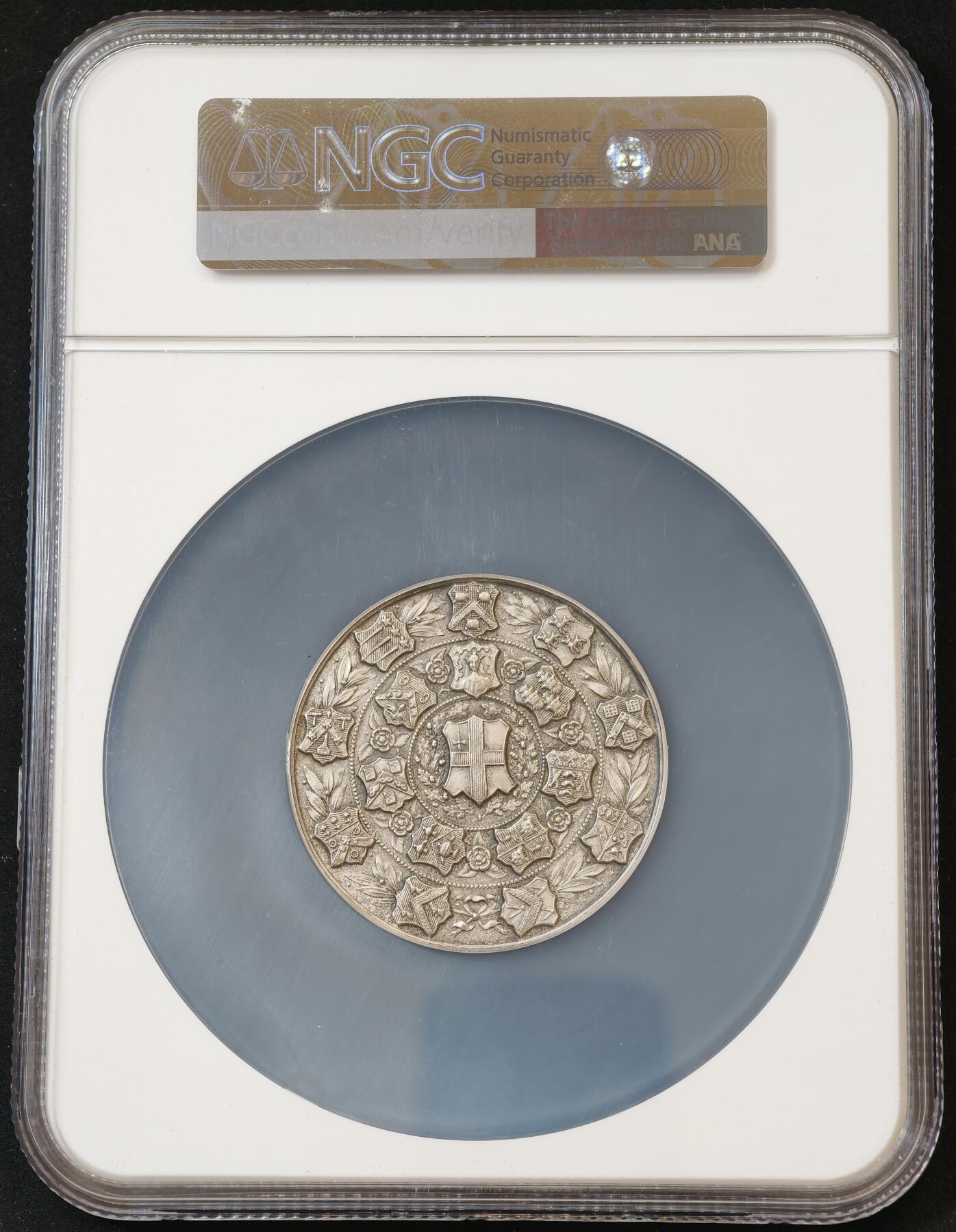 甄臻铺-世界币章拍卖（第54期），3月28日甄品场拍品征集中，送拍享返佣金等优惠多多 NGC-MS63 1947年英国伦敦城市与行会技术部最终考试获奖银章，直径51毫米。正面是协会徽章和装饰，背面刻有“FINAL TECHNOLOGICAL EXAMINATION”字样，底部是“DEPARTMENT OF TECHNOLOGY”字样，边铭有获奖者姓名、奖项及获奖日期。