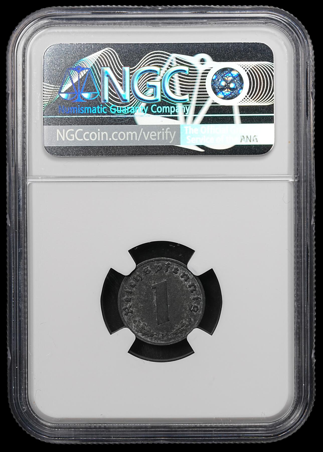 修遠堂世界钱币第107期 NGC MS62 1944年德三1芬尼锌币 E厂铭