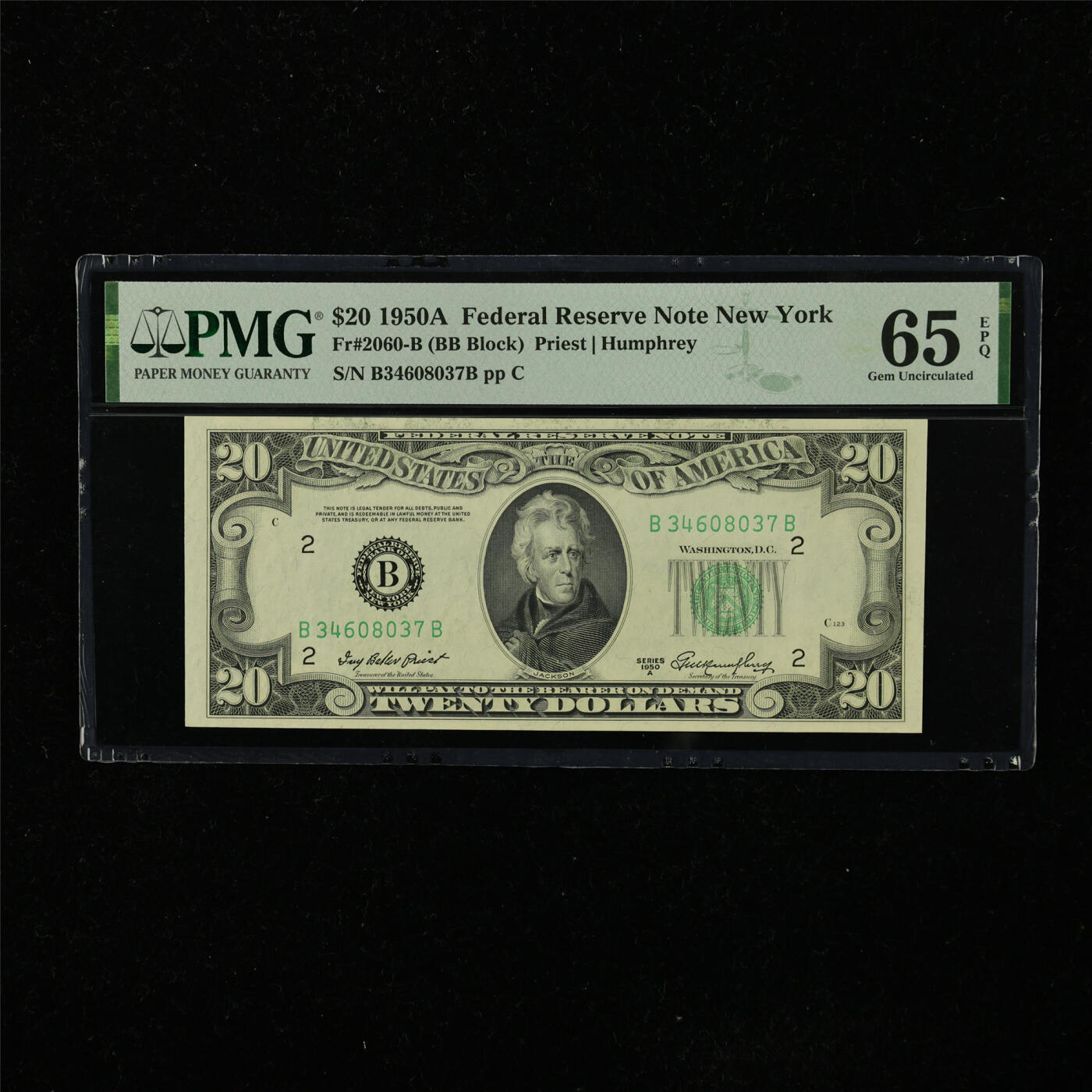 【亘邦集藏】第222期拍卖 1950年 美国20美元 PMG 65EPQ B34608037B