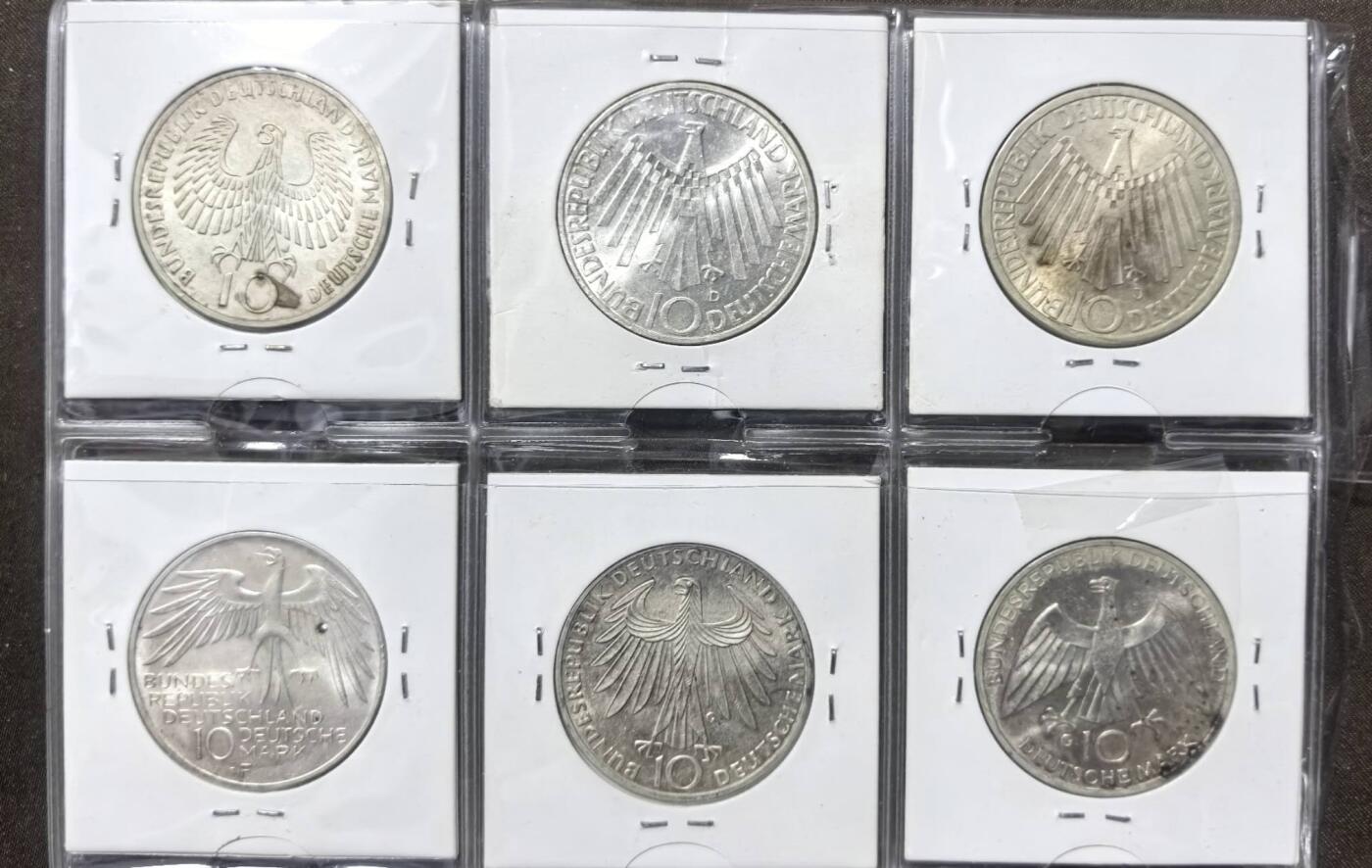 北京马甸外国币专卖第149期，外国币专场，陆续上拍，欢迎关注 1976年德国慕尼黑奥运会10马克银币6枚/套，每枚15.5克，成色：625