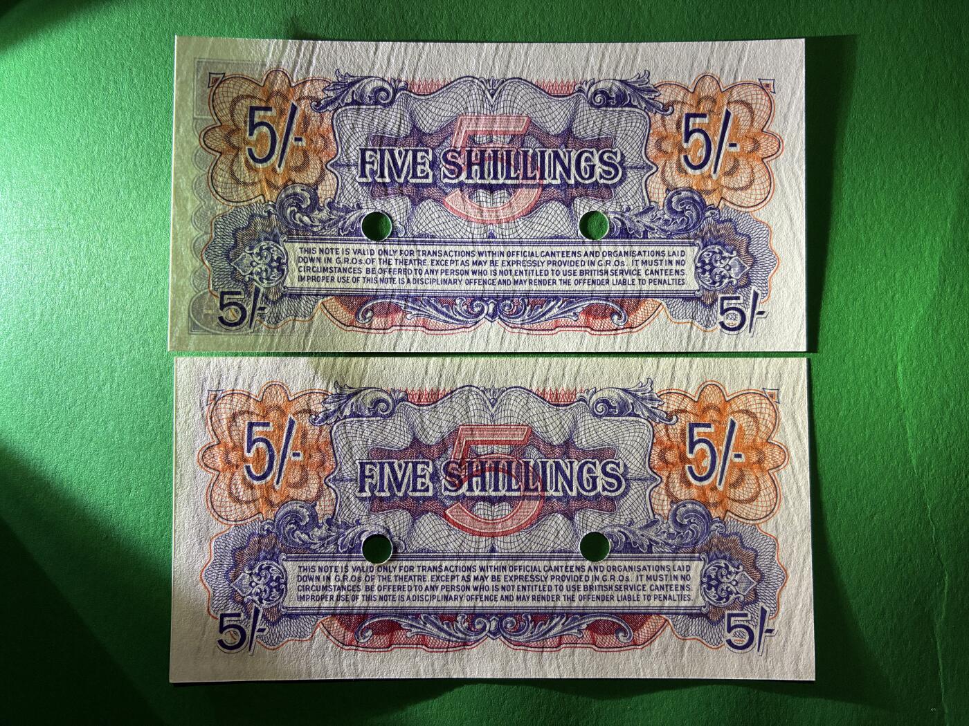 咖啡豆•收藏 2026年Mar_18th世界各国纸币拍卖 4枚 英国 1948年 5先令 军票 全新UNC 外国纸币