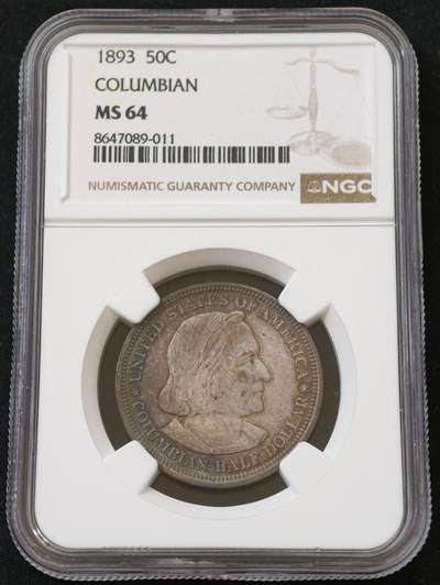 甄臻铺-世界币章拍卖（第54期），3月28日甄品场拍品征集中，送拍享返佣金等优惠多多 - NGC-MS64 1893年美国哥伦布纪念50美分，梦幻五彩