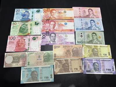 《外钞收藏家》第六百一十七期（精选场）（长期征集拍品、欢迎藏友们联系合作） - 港币、菲律宾、印度、泰国4个小套 16张一起 全新UNC 泰国轻微瑕疵