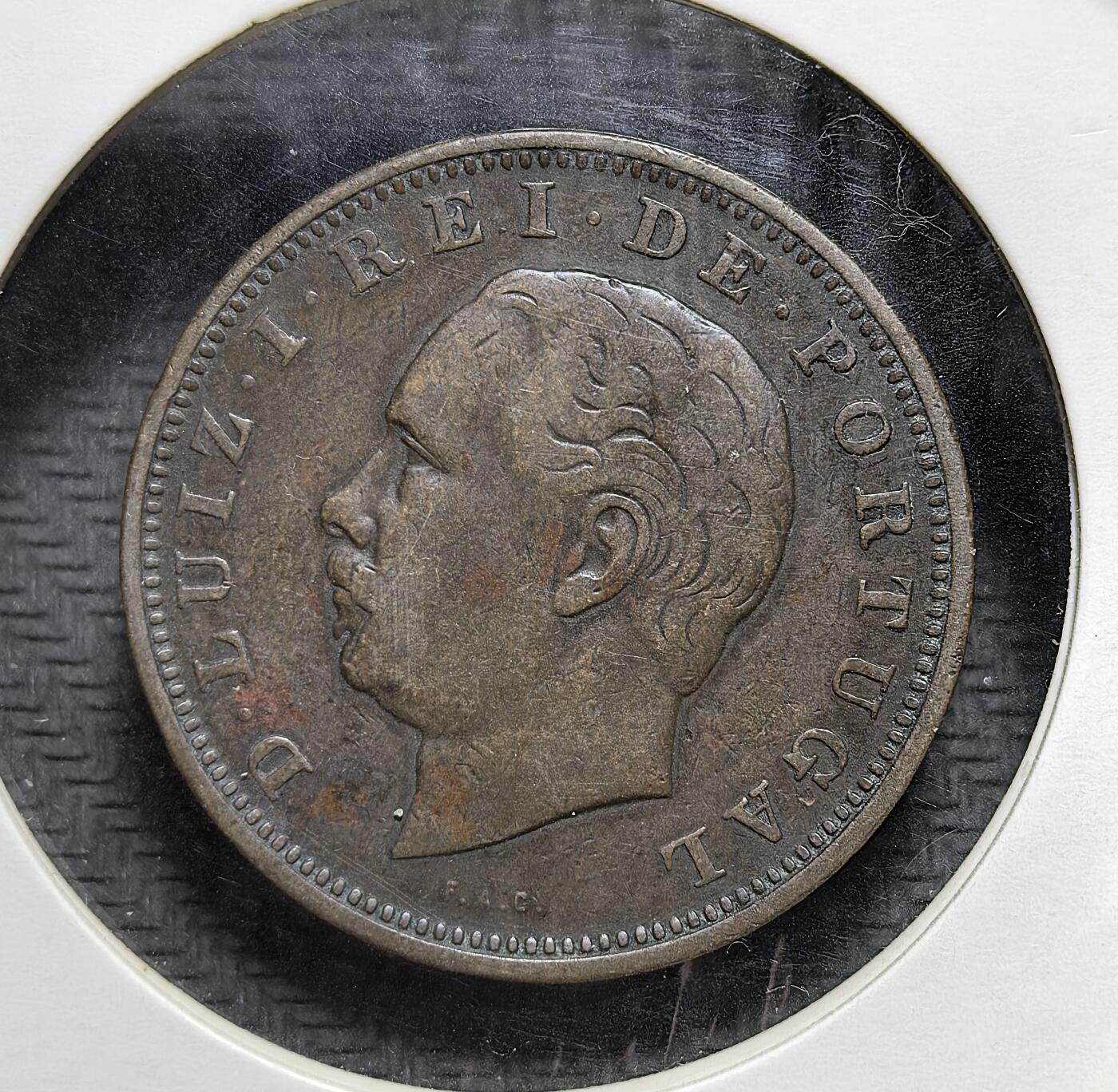 外国优质老铜币银币苏联纪念章，每周六晚九点倒数截拍，满百包邮可寄存，持续收拍 葡萄牙国王路易斯一世1885年20瑞斯，属于 1882 年货币改革后首批采用葡萄牙语铭文的流通币，正面为国王头像，背面是面值与橄榄橡叶花环，见证了葡萄牙君主制晚期的货币体系。