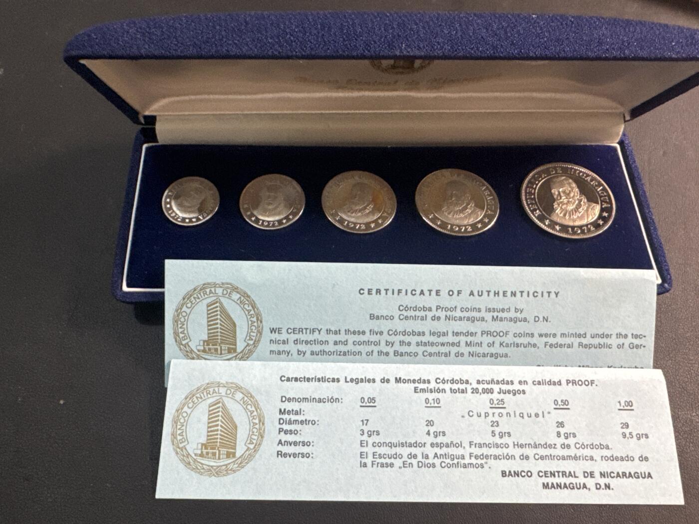 ❤️【币观天下】❤️ 第344期钱币秒杀拍卖场- 2026.3.6周五晚上6点半场 长期征集拍品  尼加拉瓜1972年5枚PR盒证齐全