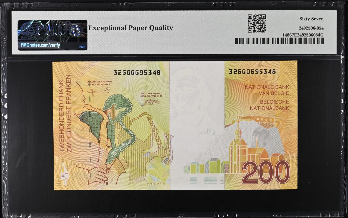 《艾美收藏》第236期-3.15周日外币畅拍 比利时200法郎 PMG67E 1995年末版
