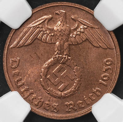 修遠堂世界钱币第107期 - NGC MS64RB 1939年德国2芬尼铜币 G厂铭