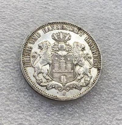 世界钱币专场拍卖 每周二开拍 - 1912年德国汉堡自由市双狮3马克银币