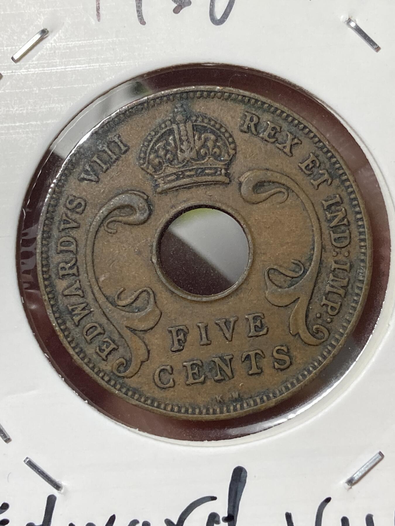 2026年第三十五场(总第二百零四场）外国精品纸夹币场(免佣金) 英属东非1936单年份5分(爱德华八世时期，KN标金斯诺顿厂)