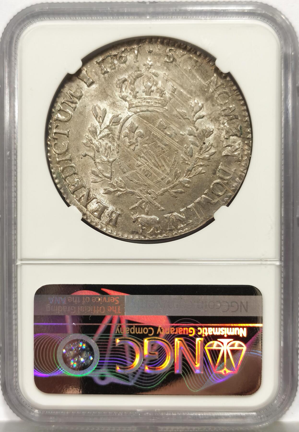 博洋堂世界钱币拍卖第164期（全场包邮） NGC AU58 法国1767年路易十五埃居大银币，牛厂小牛标稀少，正面人像状态一流，收藏佳品