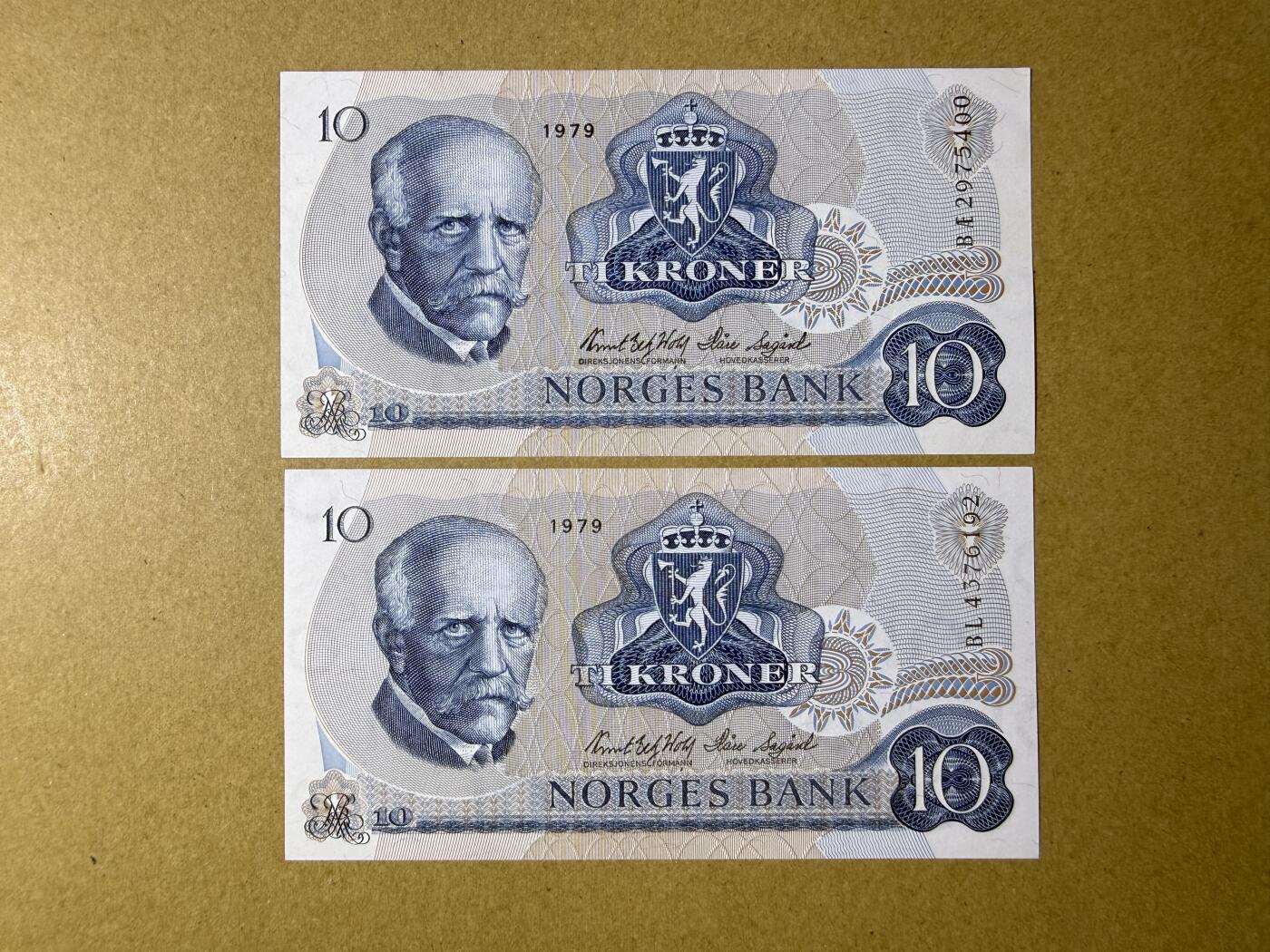 《艾美收藏》第236期-3.15周日外币畅拍 挪威10克朗2张 UNC 1979年 挪威极地探险家南森