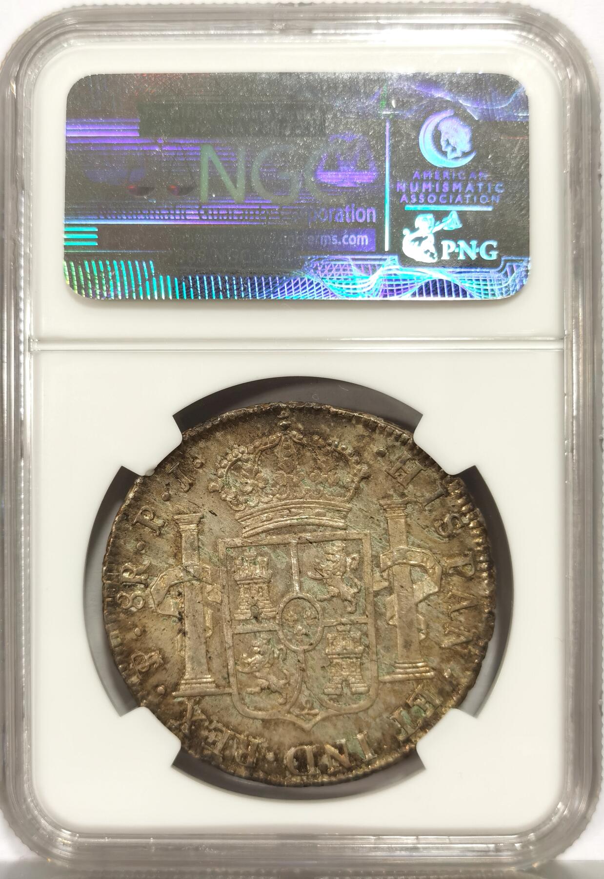 博洋堂世界钱币拍卖第164期（全场包邮） NGC MS63 西属玻利维亚1822年费七8里亚尔双柱，名家旧藏原味醇厚包装，深打无缺陷。