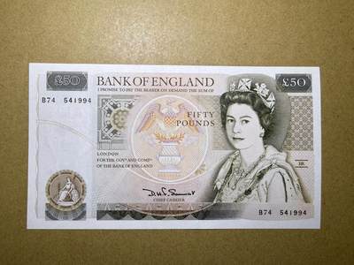 《艾美收藏》第236期-3.15周日外币畅拍 - 英格兰50镑 UNC D序列 首签a版 背面荧光下有处小亮点