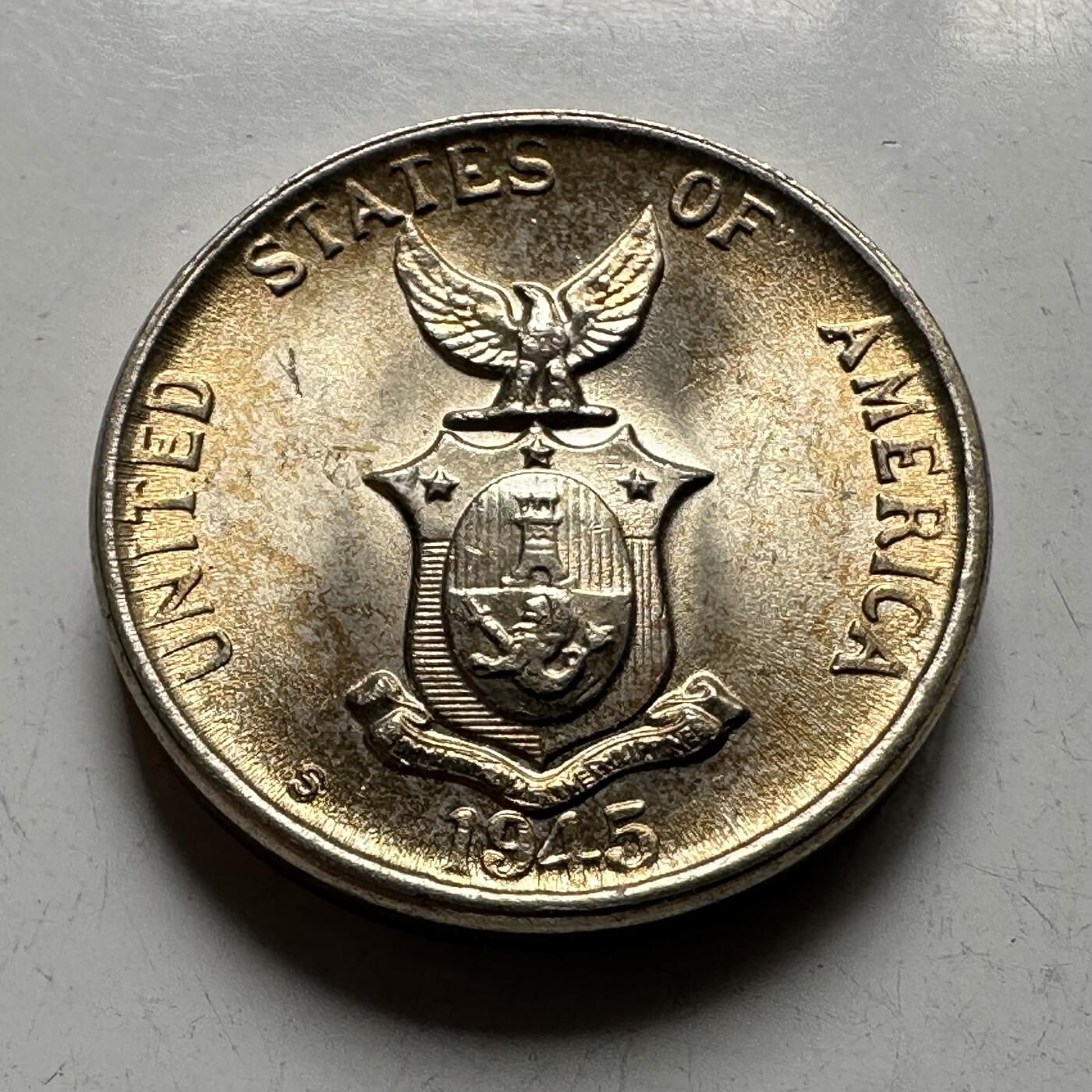 🌹外币初藏🌹🐯2026年第28场   每周二四六晚8️⃣点 接代拍 美属菲律宾 1945年5分 S版 旧金山造币厂 原光品