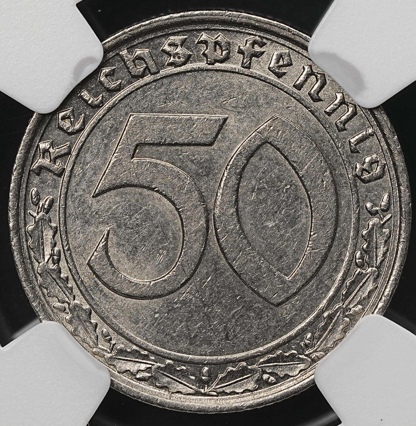 修遠堂世界钱币第107期 NGC MS62 1939年德国50芬尼，坦克币，A厂铭