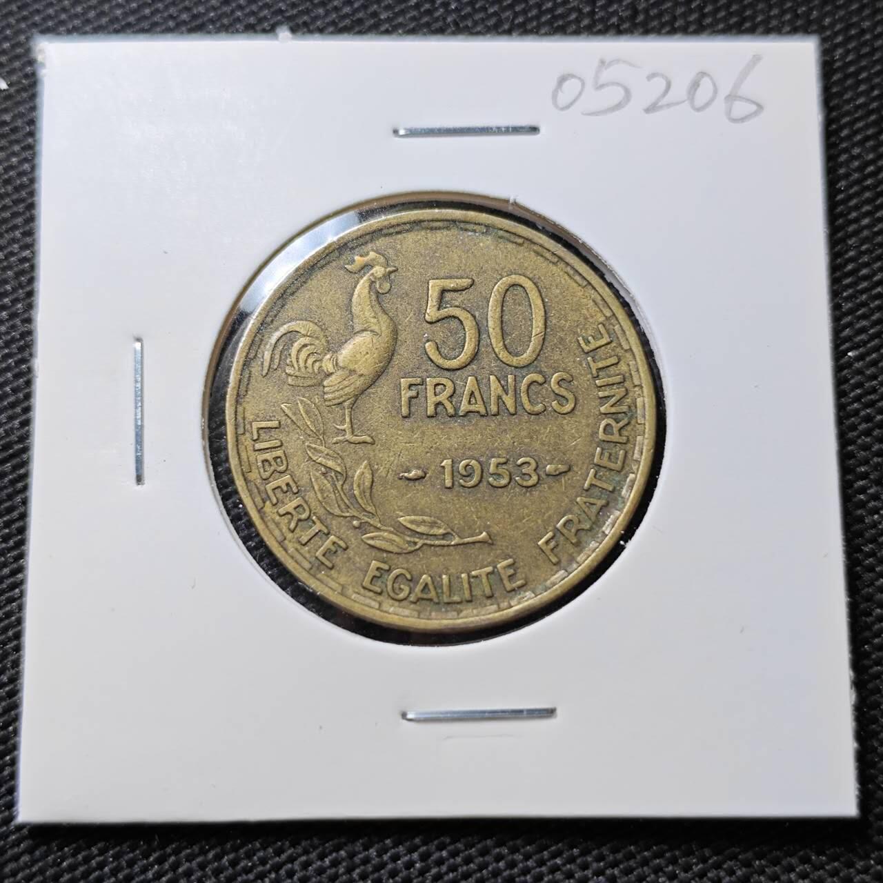 KK钱币收藏小铺   第405期 2月预留时间 周末发货 1953法国50法郎 