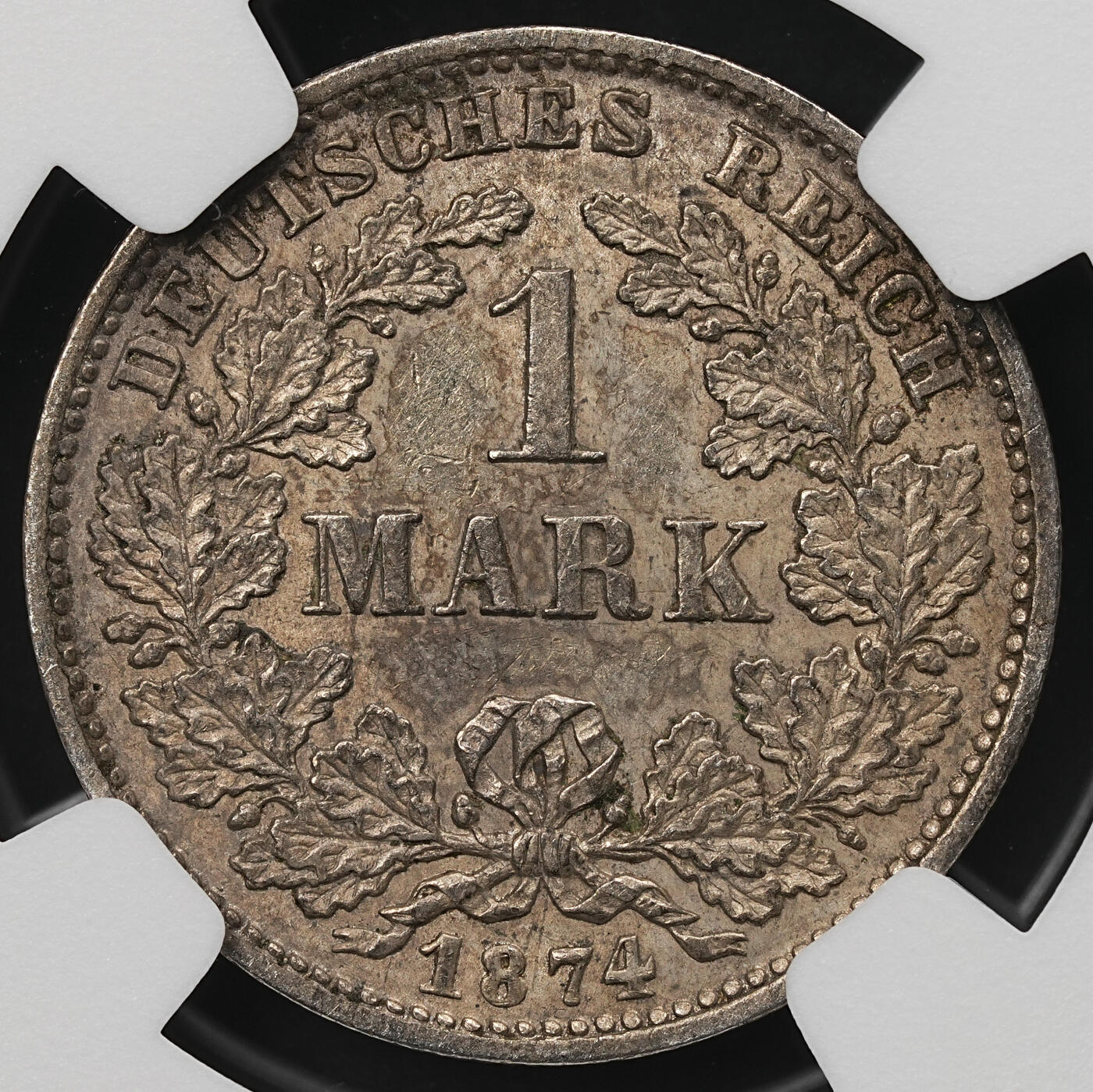 修遠堂世界钱币第107期 NGC AU55 1874年德国1马克银币，D厂铭