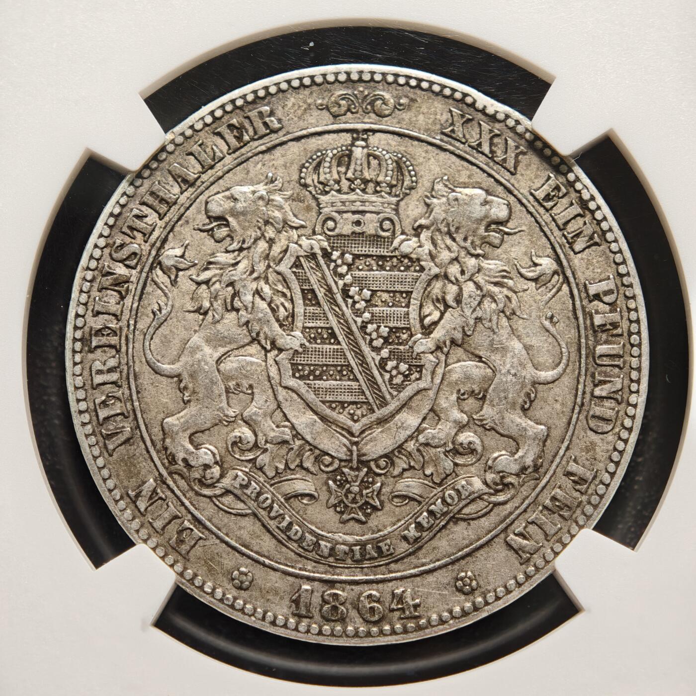 【德藏】世界币章拍卖第167期（拍品征集中~欢迎藏友联系） 1864年 德国萨克森约翰国王联合泰勒银币 NGC XF45 原味包浆