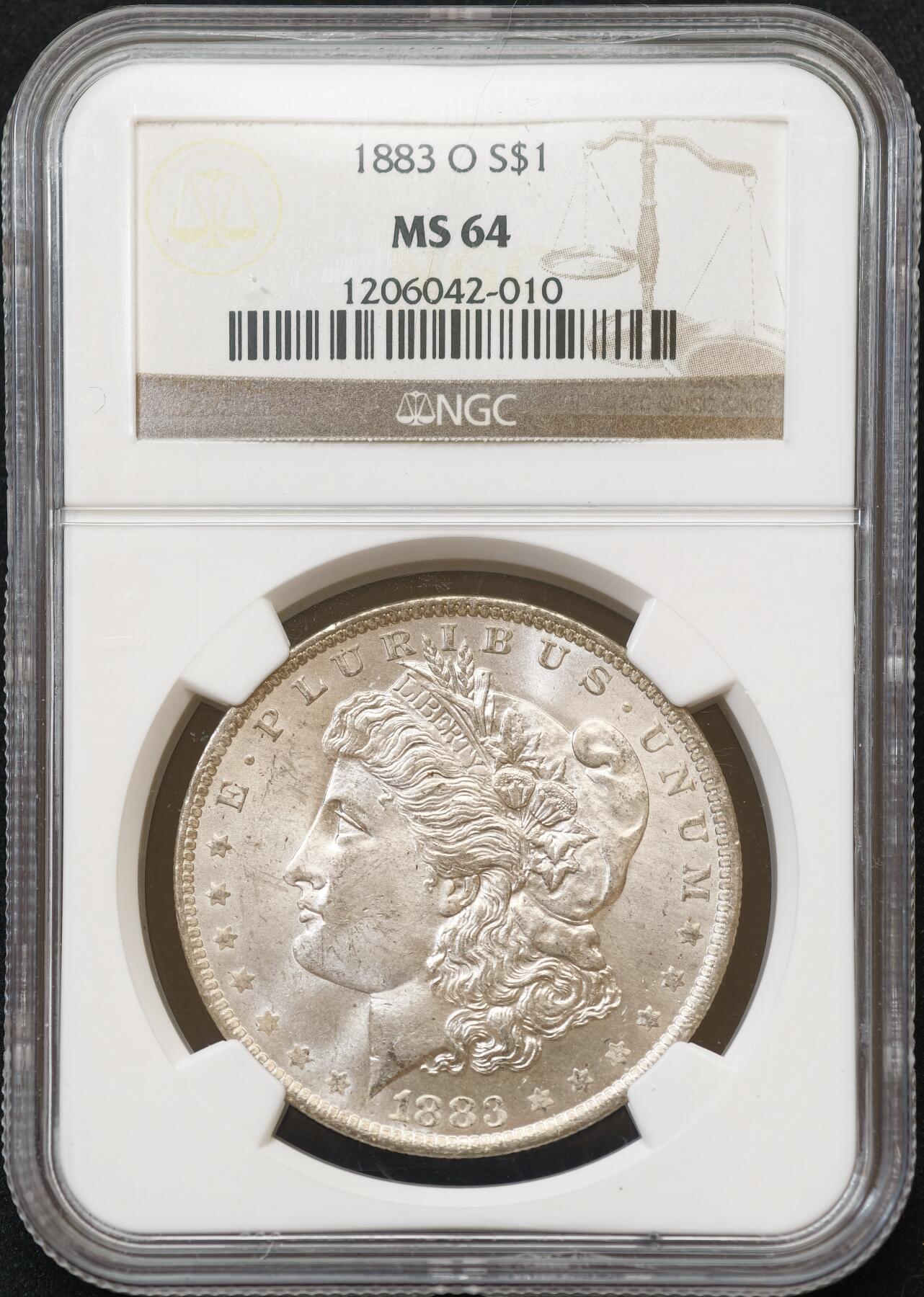 甄臻铺-世界币章拍卖（第54期），3月28日甄品场拍品征集中，送拍享返佣金等优惠多多 NGC-MS64 1883年O版美国摩根，少见年份