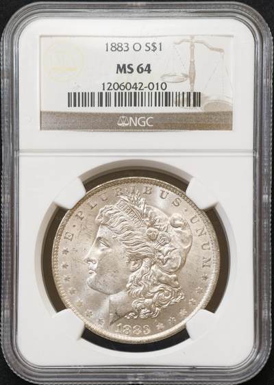 甄臻铺-世界币章拍卖（第54期），3月28日甄品场拍品征集中，送拍享返佣金等优惠多多 - NGC-MS64 1883年O版美国摩根，少见年份