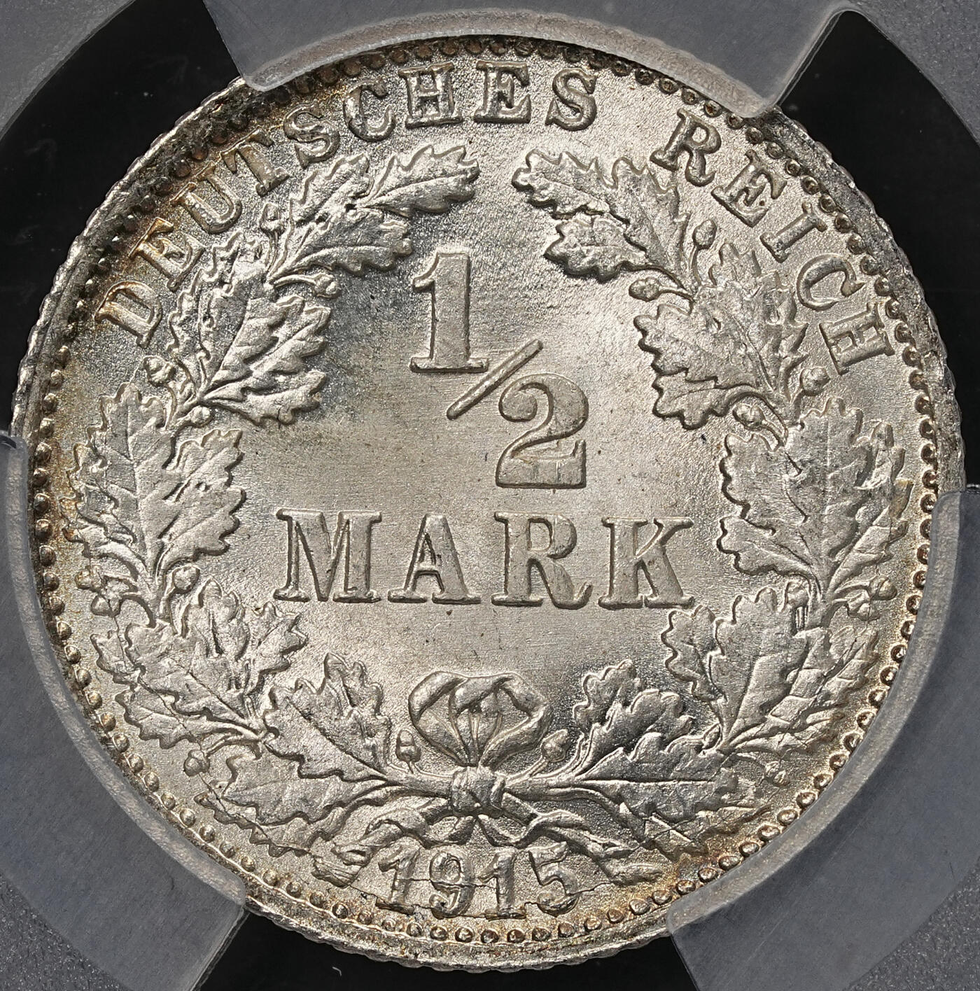 修遠堂世界钱币第107期 PCGS MS66 1915年德国1/2马克银币，F厂铭