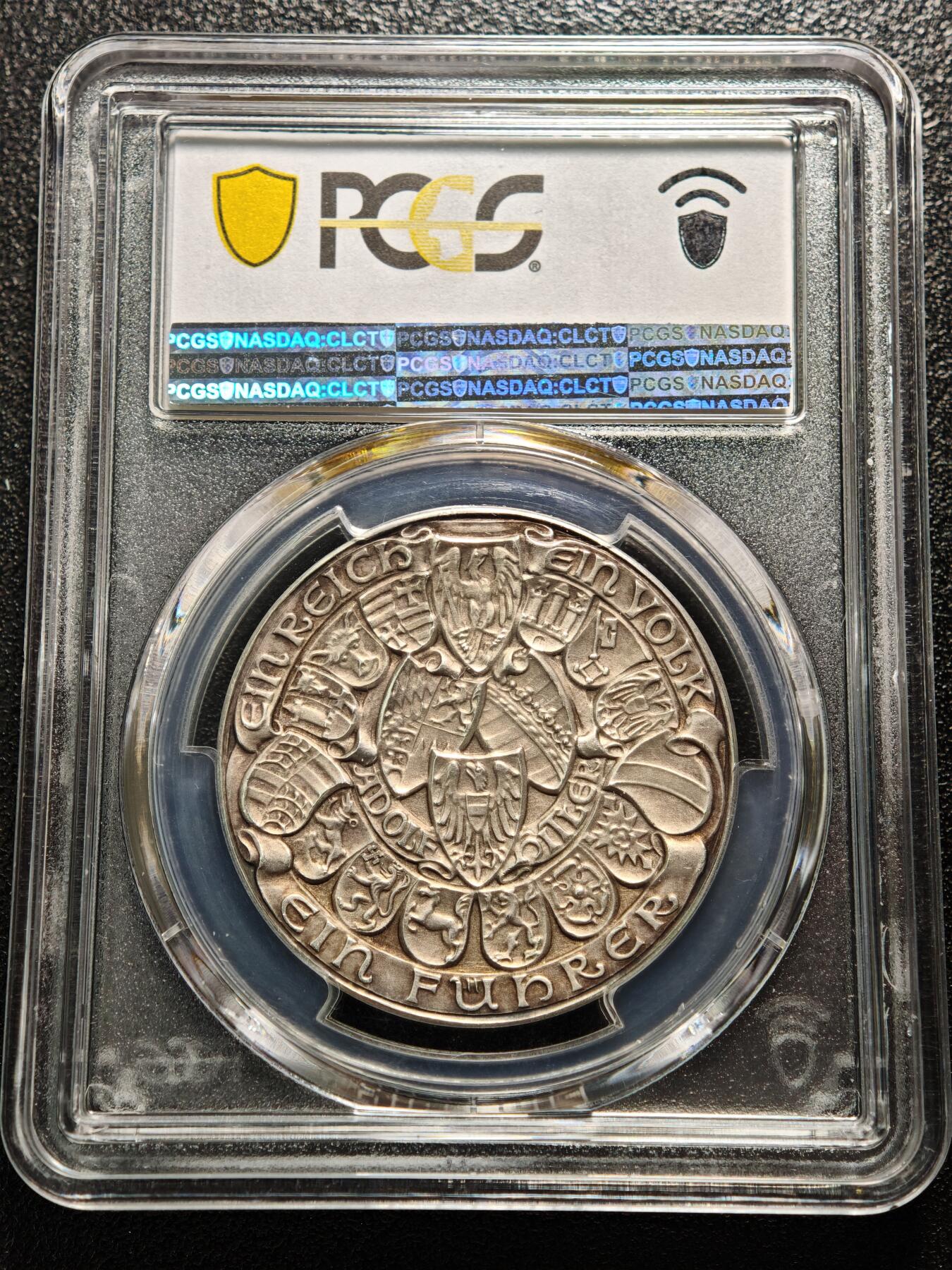 【德藏】世界币章拍卖第167期（拍品征集中~欢迎藏友联系） 1938年 德国民族社会主义工人党德意志大一统纪念银章 章牌大师卡尔·歌茨作品 PCGS SP64 二战系列名誉品 原味包浆 亚军分（原图请查询PCGS评级官网）