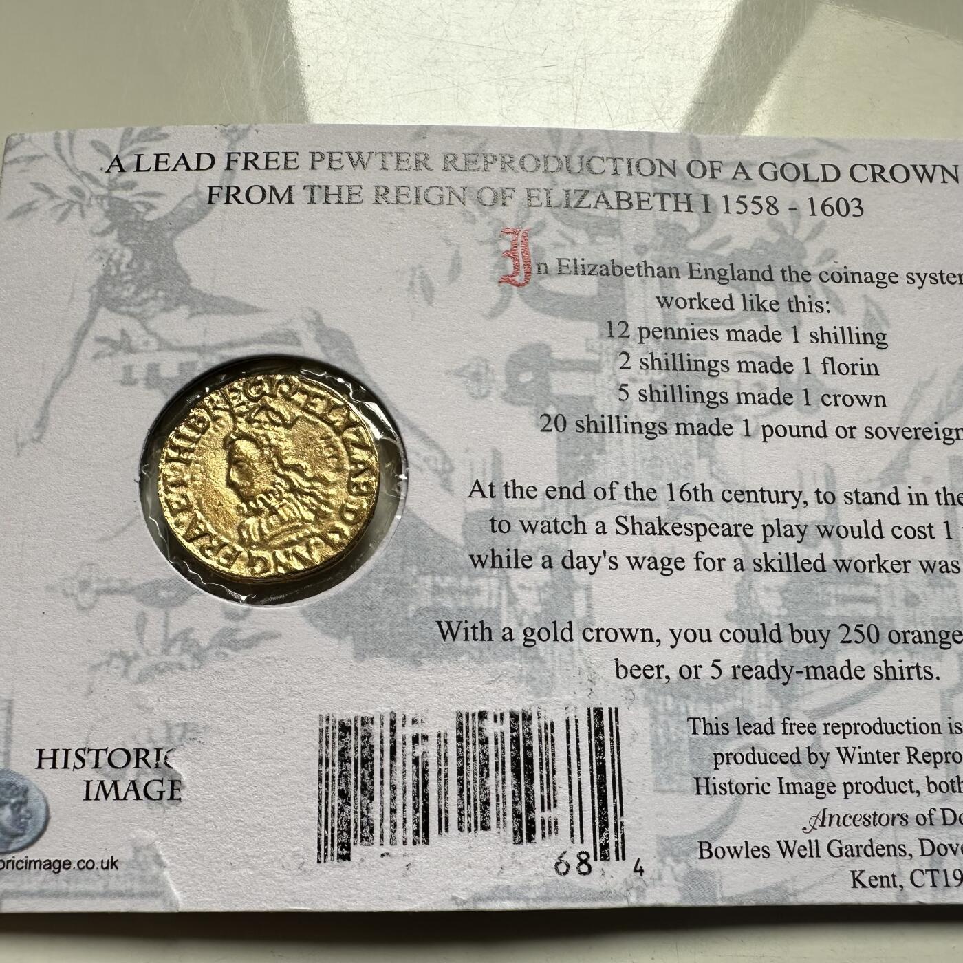 🌹外币初藏🌹🐯2026年第28场   每周二四六晚8️⃣点 接代拍 英国伊丽莎白一世1558年-1603年金克朗锡制复制品25mm5g