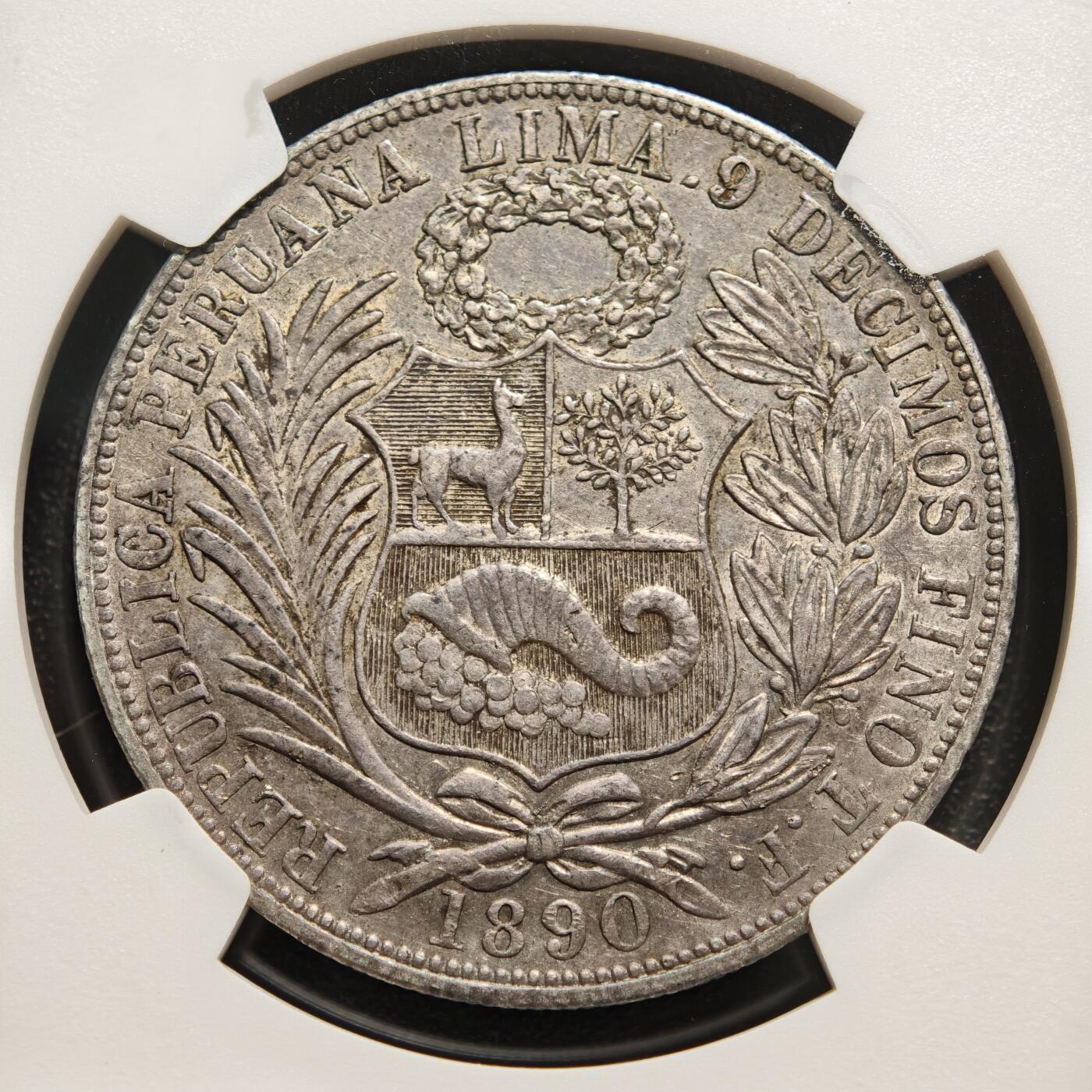 【德藏】世界币章拍卖第167期（拍品征集中~欢迎藏友联系） 1890年 秘鲁1索尔银币 NGC AU50 原味包浆