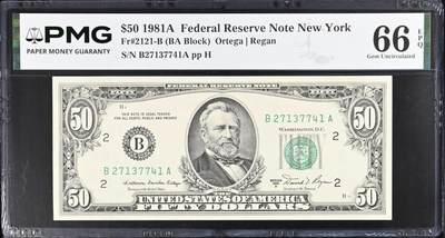 《艾美收藏》第236期-3.15周日外币畅拍 - 美国50美元 PMG66E 1981年 亚军分