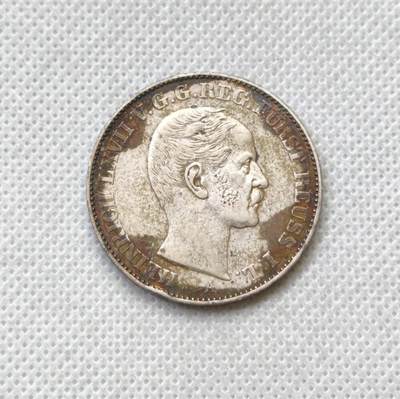 甄臻铺-世界币章拍卖（第54期），3月28日甄品场拍品征集中，送拍享返佣金等优惠多多 - 德国罗伊斯长系 1858年 1 泰勒 银币 发行量仅9500枚 稀少小邦泰勒