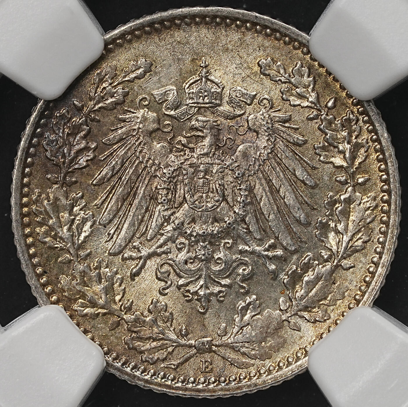 修遠堂世界钱币第107期 NGC MS64 1916年德国1/2马克银币 E厂铭