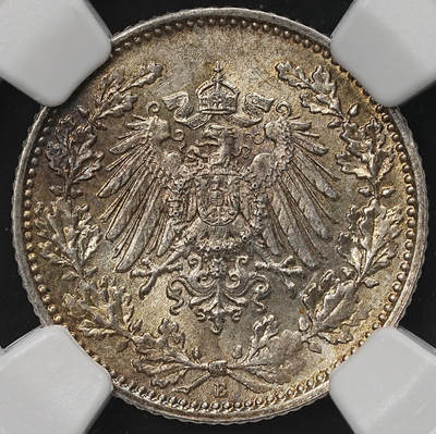 修遠堂世界钱币第107期 - NGC MS64 1916年德国1/2马克银币 E厂铭