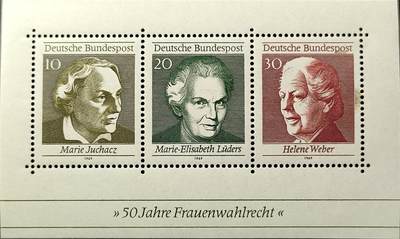 ↓君缘收藏761期☞钱币邮品↓无佣金、可寄存、满30元包邮  - 德国邮票西德，1969年妇女选举权50周年纪念邮票小全张