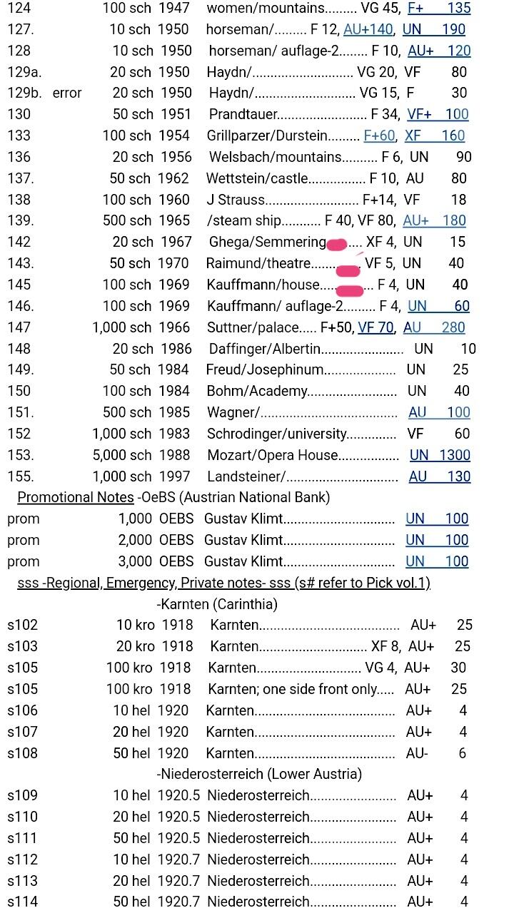 奥地利1967、1970、1969年20、50、100先令纸币3枚一组