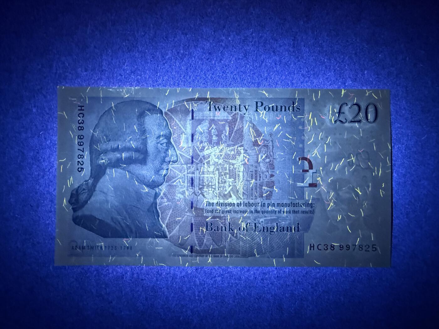 《艾美收藏》第236期-3.15周日外币畅拍 英格兰20镑 UNC F序列 有处轻微荧光 无4